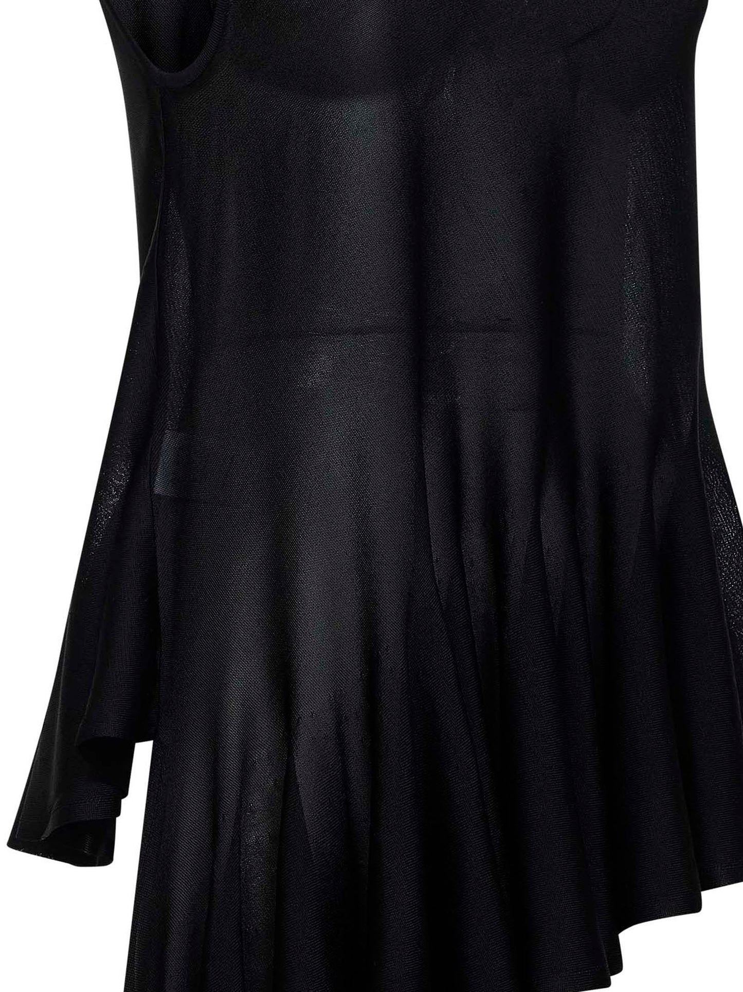 Black viscose knit asymmetric godet top