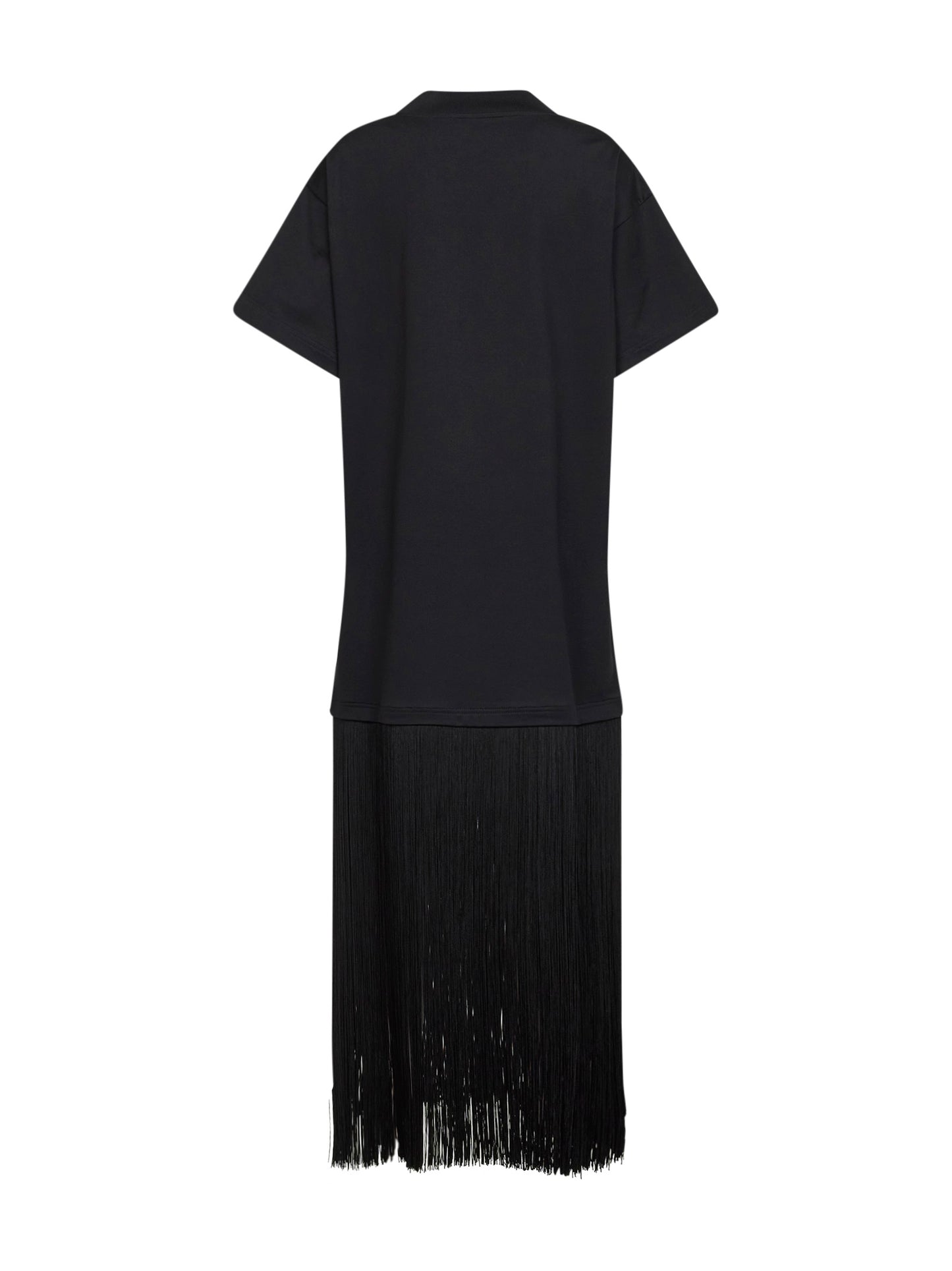 Black cotton jersey T-shirt-style fringed dress