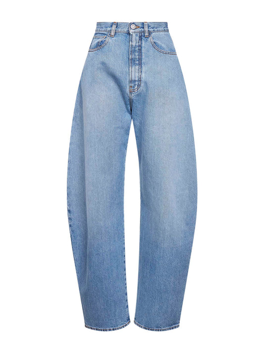 Jeans arrotondati in denim blu délavé