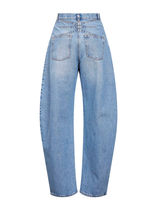 Jeans arrotondati in denim blu délavé