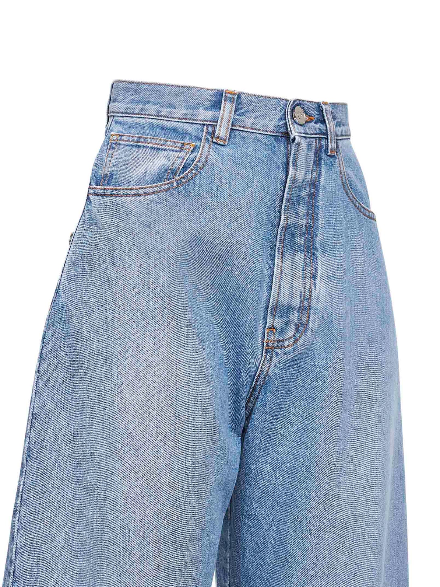 Jeans arrotondati in denim blu délavé