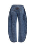 Jeans a petalo in denim blu<BR/>