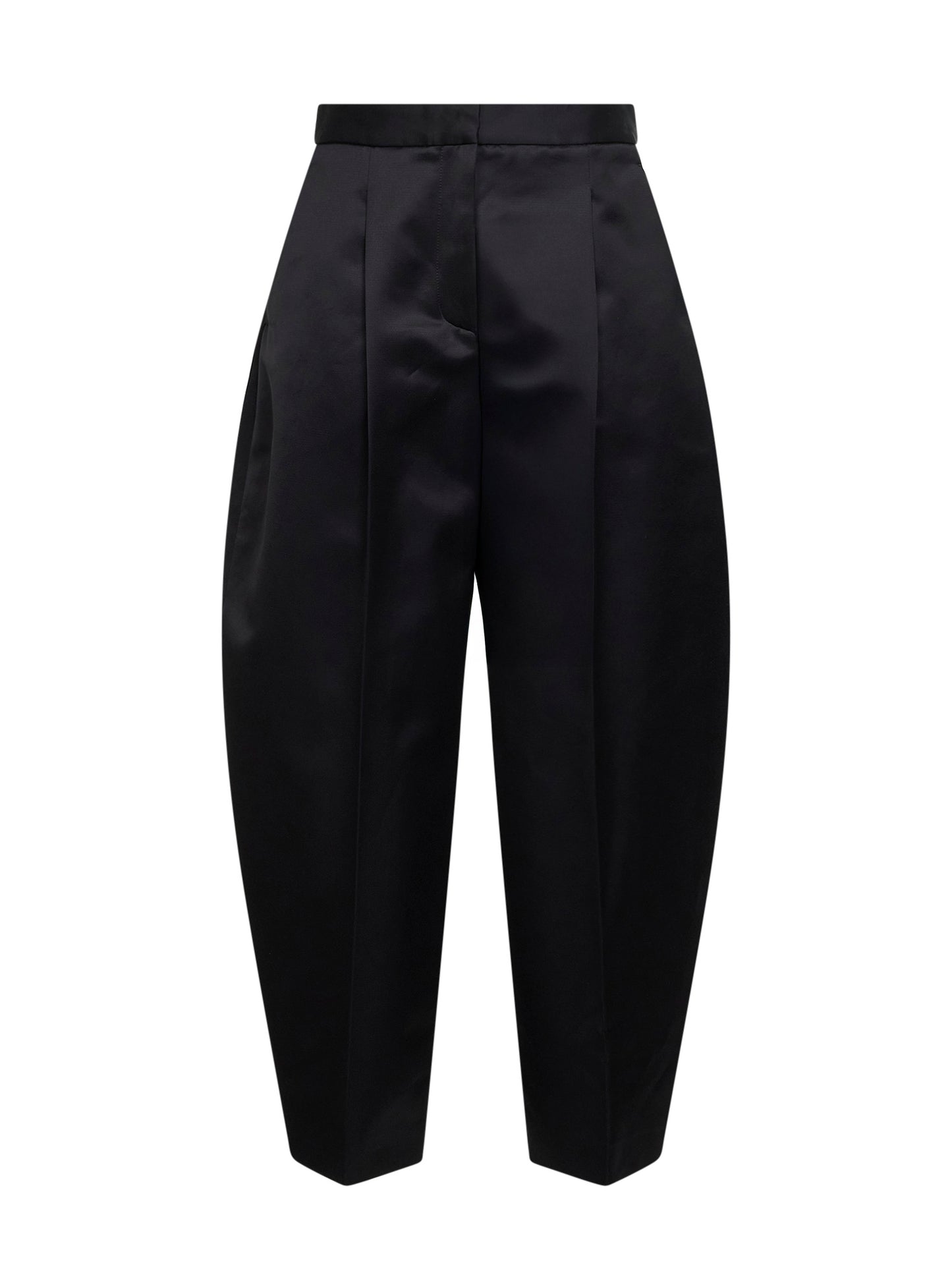 Pantaloni arrotondati in cotone e viscosa nero<BR/>