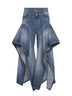 Jeans con ruche in denim grezzo délavé blu sbiadito