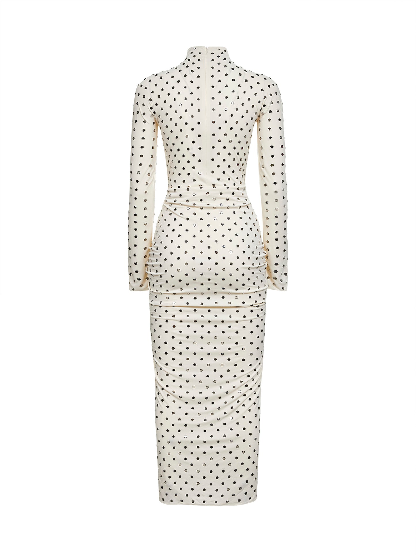 Abito lungo in jersey drappeggiato avorio con strass