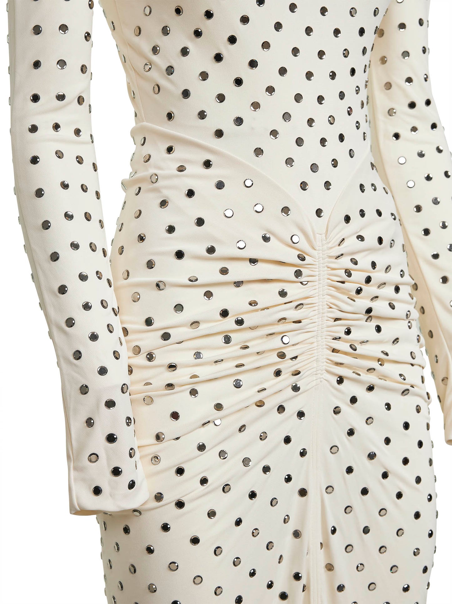 Abito lungo in jersey drappeggiato avorio con strass