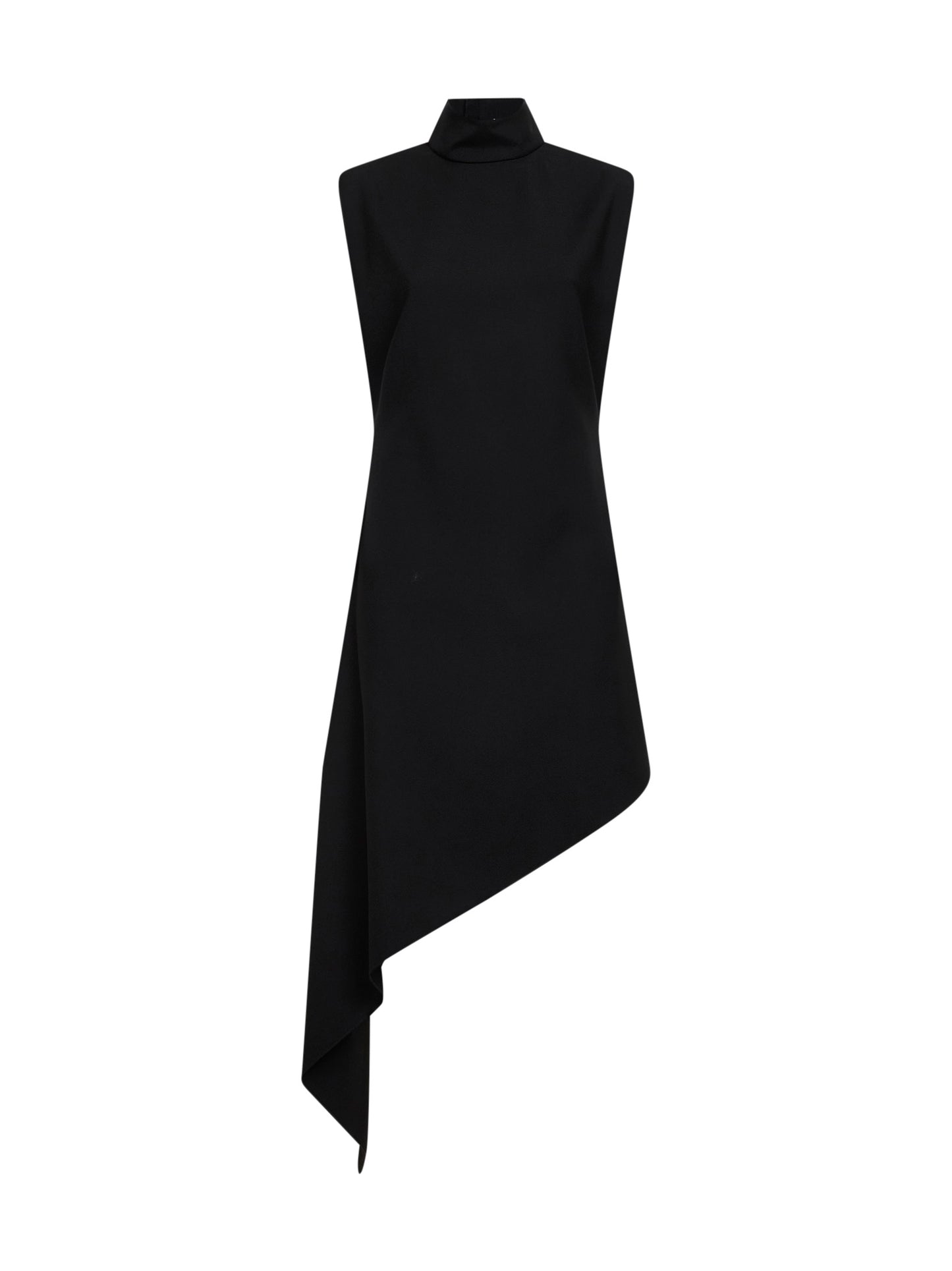 Black wool gabardine pointed dress