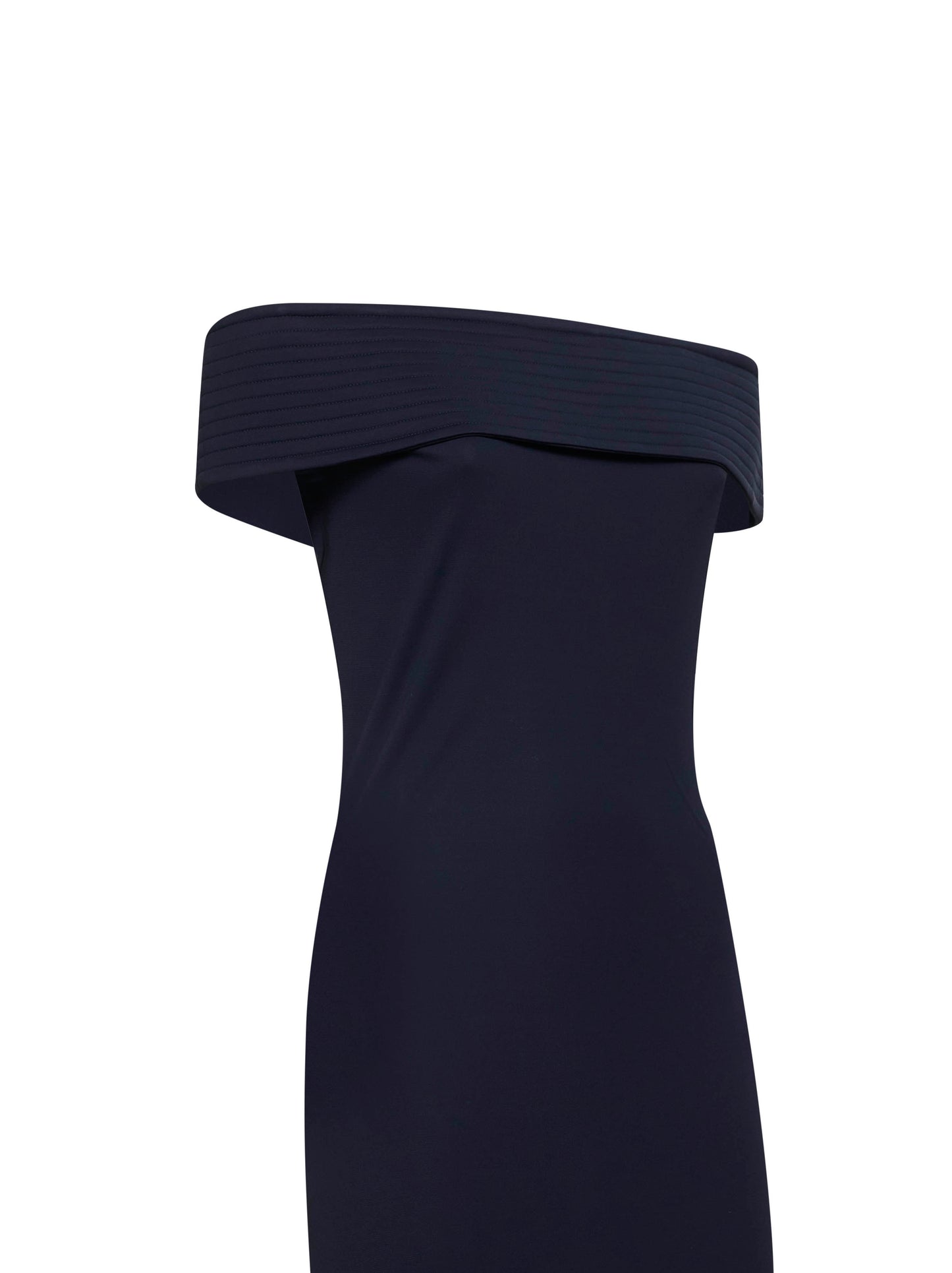 Abito lungo con spalle scoperte in jersey fluido blu