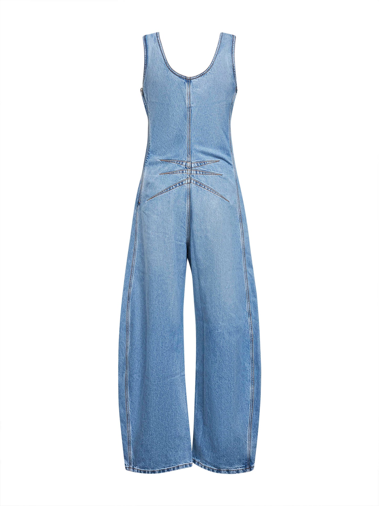 Tuta arrotondata in denim azzurro<BR/>