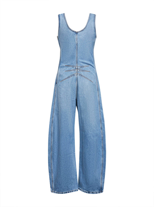 Tuta arrotondata in denim azzurro<BR/>