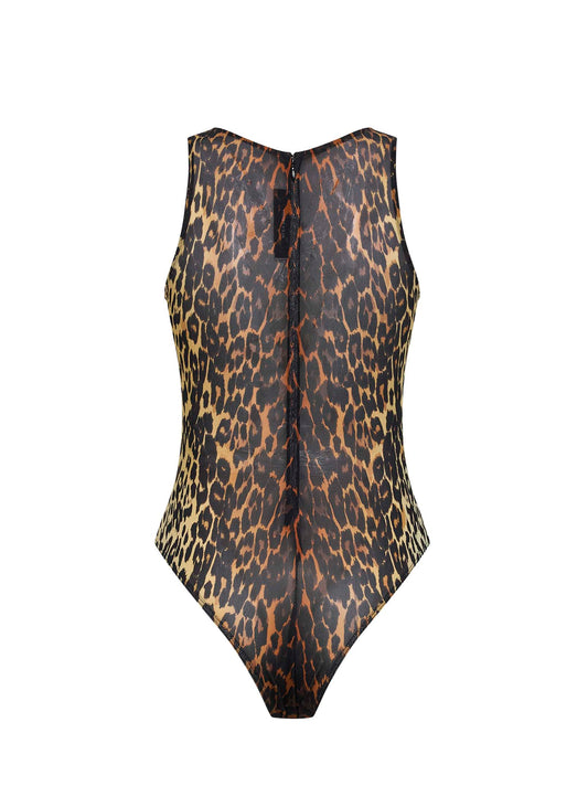 Body a canotta in mesh stretch stampa leopardo