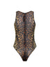Body a canotta in mesh stretch stampa leopardo