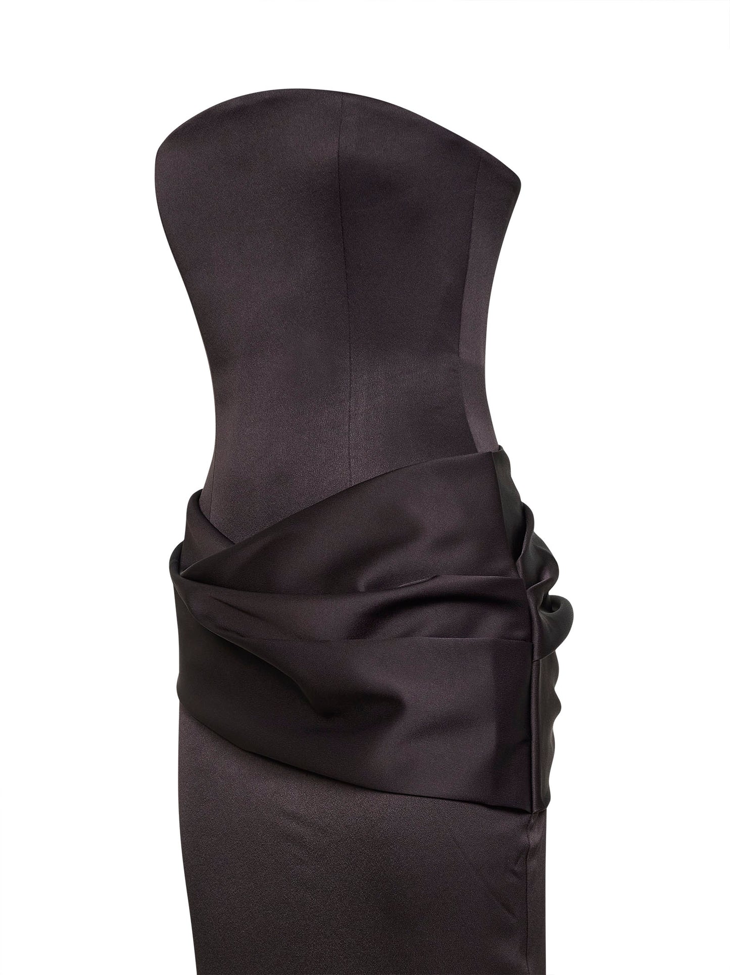 Abito bustier a colonna in crêpe di raso marrone
