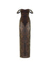Abito lungo a colonna in mesh stretch stampa leopardo