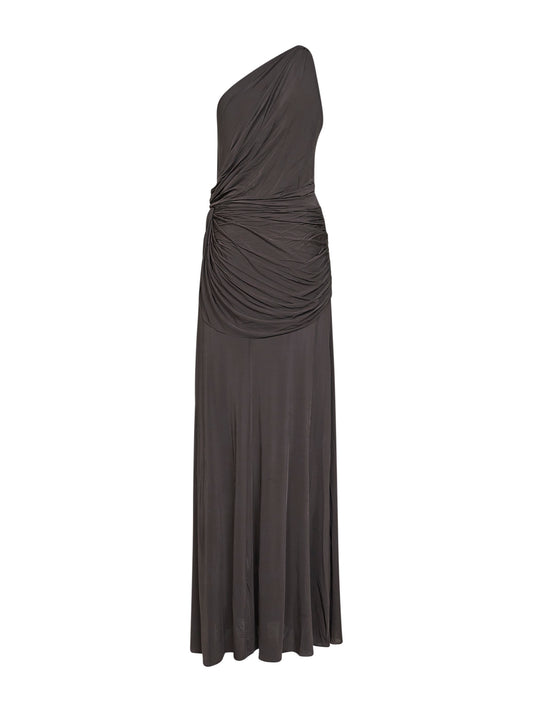 Abito monospalla attorcigliato in jersey fumo