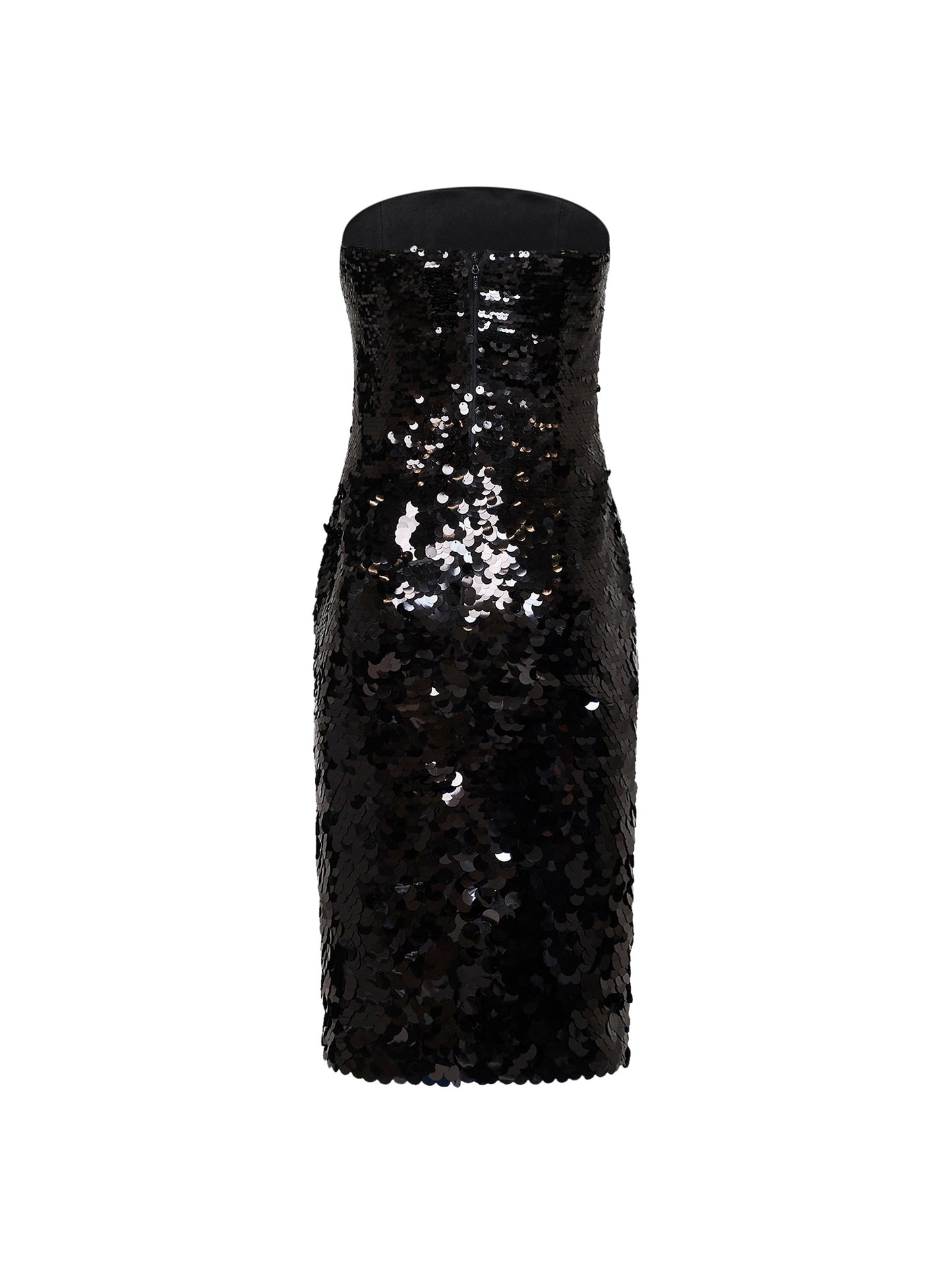 Abito midi senza spalline in paillettes nere