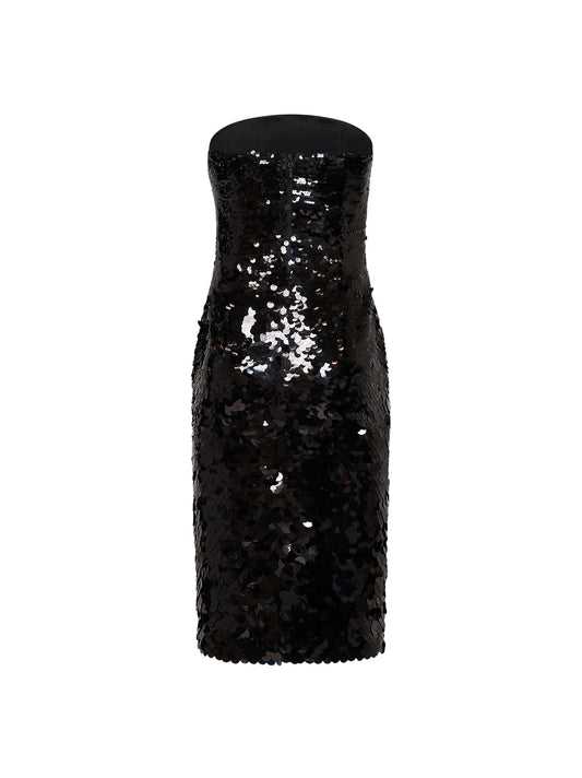 Black sequin strapless curve midi dress – Daniello.com