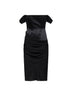 Abito midi con spalle scoperte in raso duchesse e georgette di seta nero