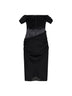 Abito midi con spalle scoperte in raso duchesse e georgette di seta nero