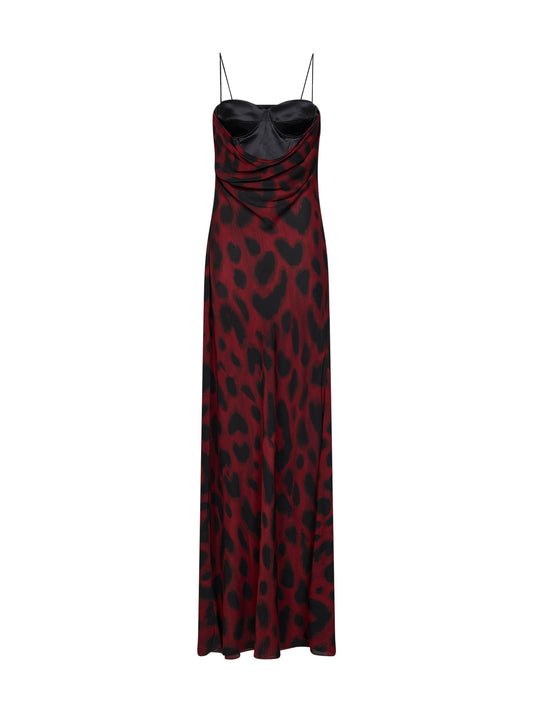 Port and black animalier-print silk georgette corset gown