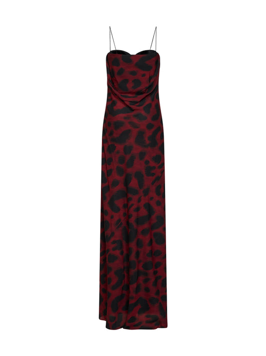 Port and black animalier-print silk georgette corset gown
