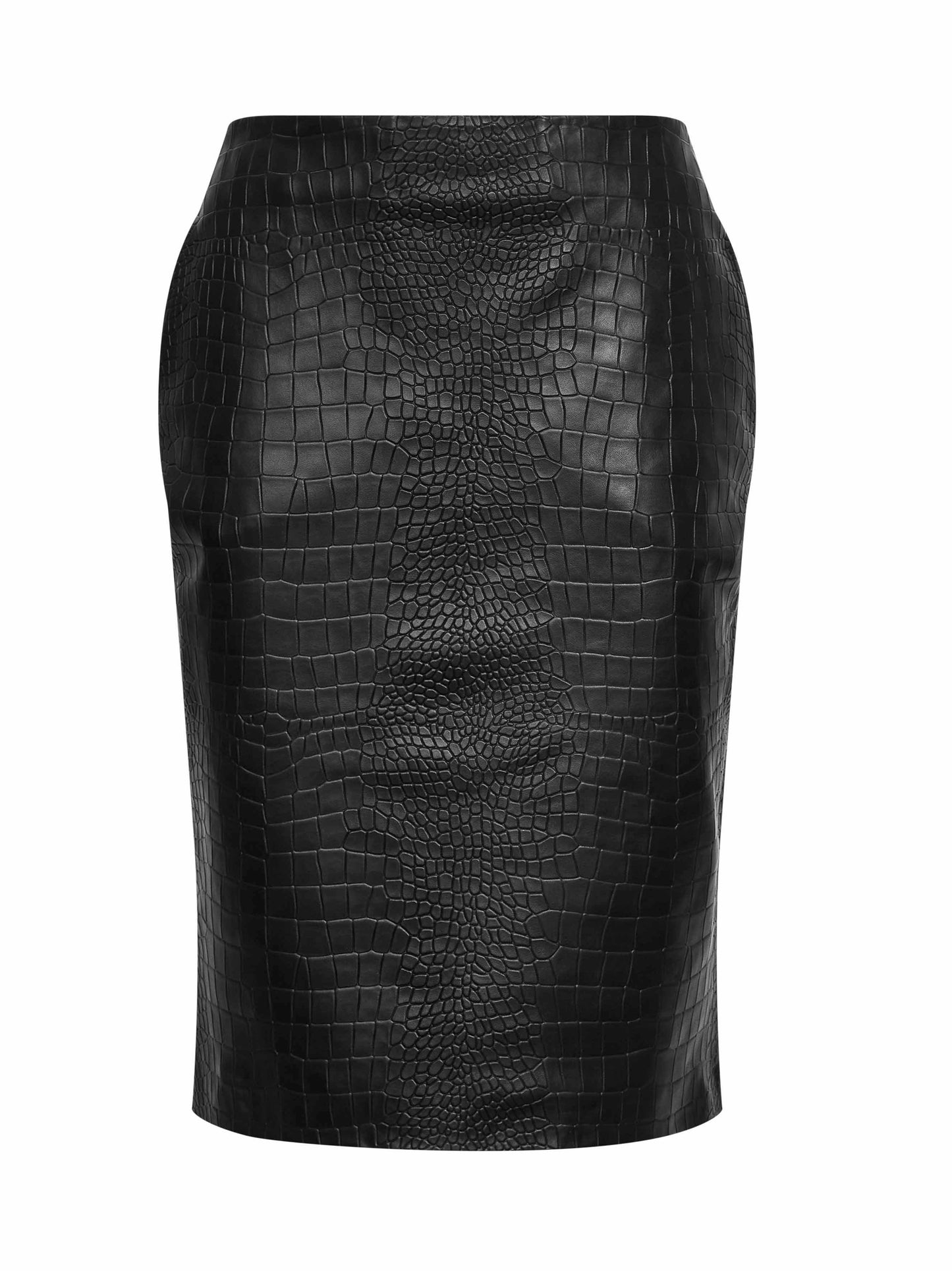 Gonna a tubino in nappa goffrata coccodrillo nera