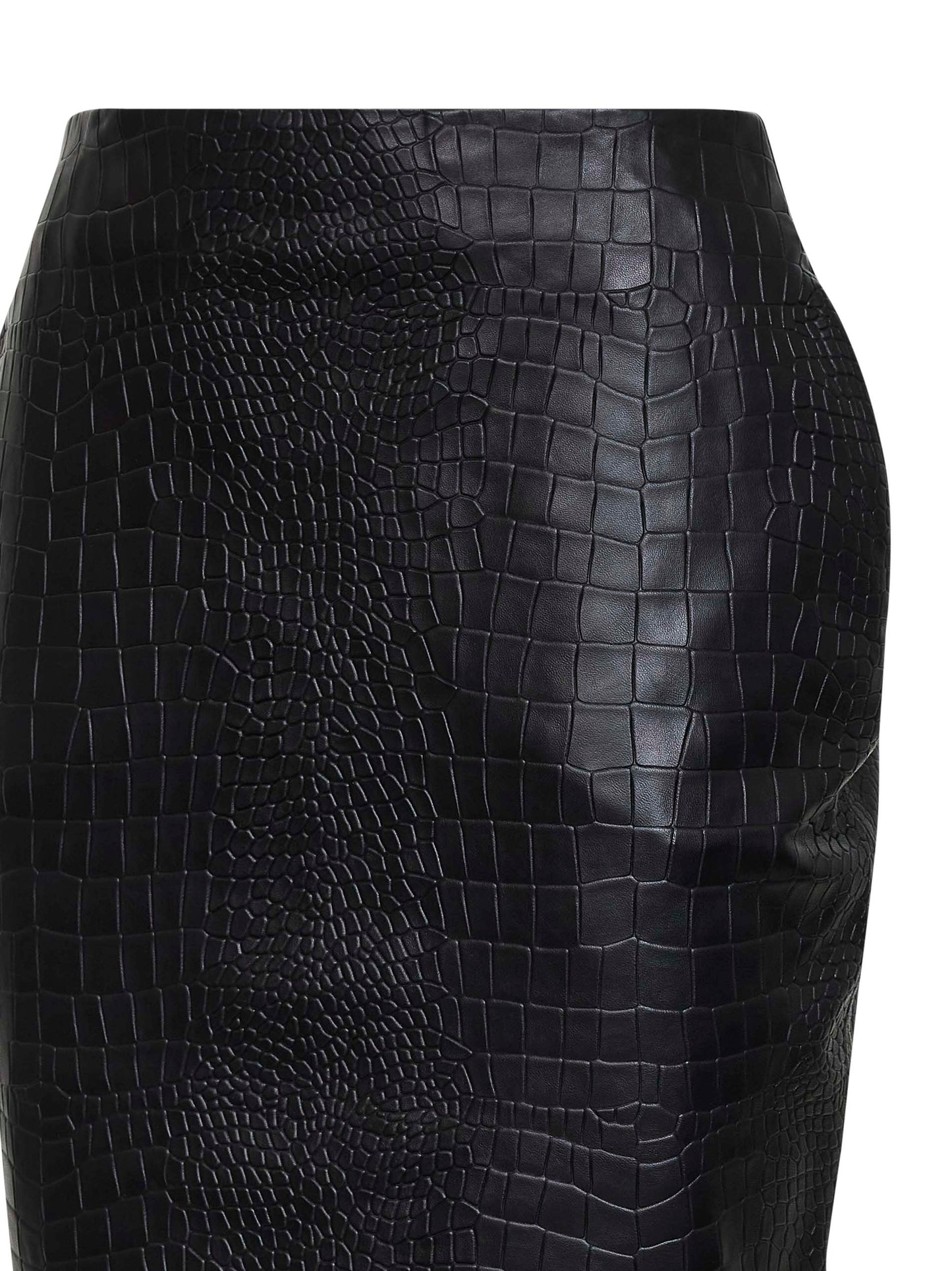 Gonna a tubino in nappa goffrata coccodrillo nera
