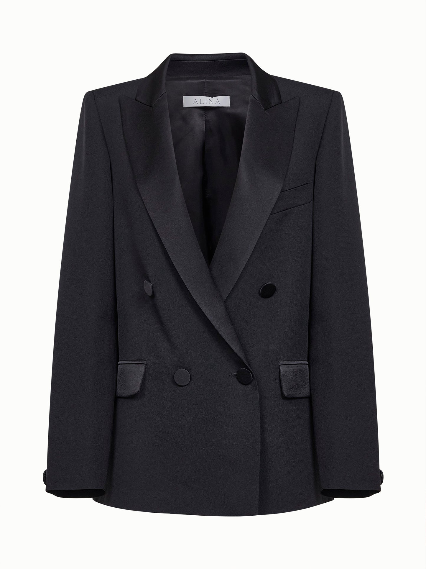 Black enver satin oversized double-breasted blazer