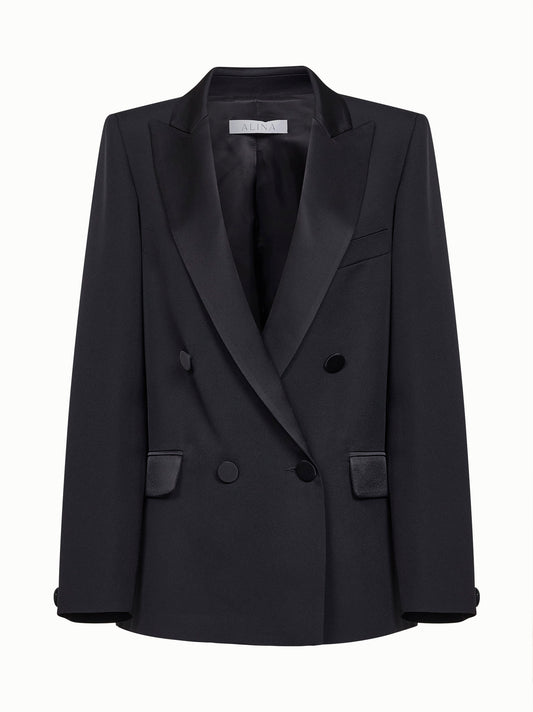 Black enver satin oversized double-breasted blazer