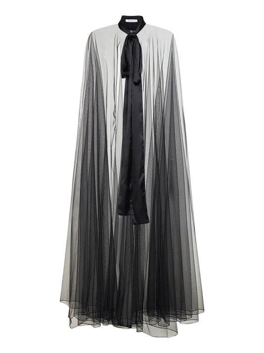 Long black tulle cape