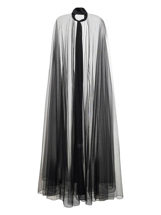 Long black tulle cape