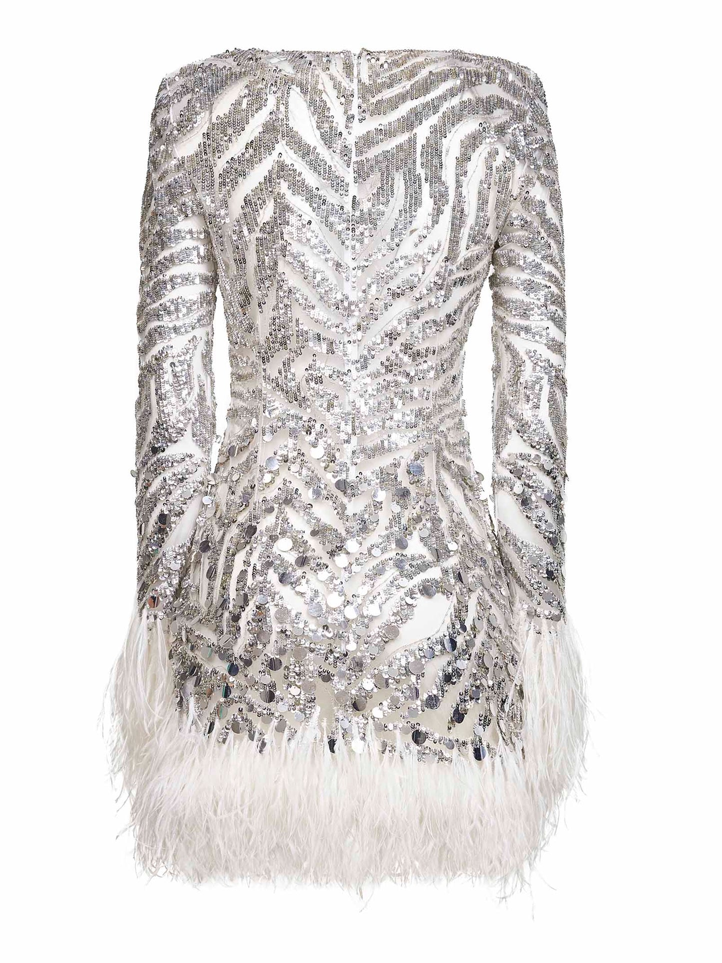 Pearl grey embroidered tulle minidress