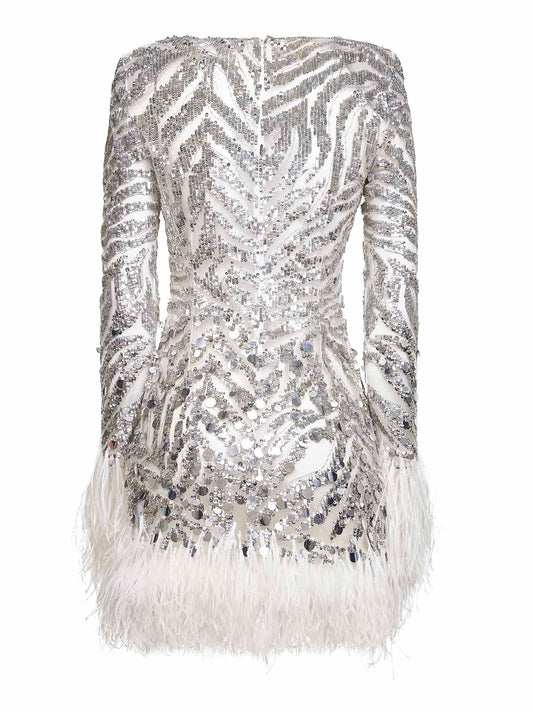 Pearl grey embroidered tulle minidress