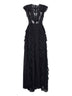 Black georgette long dress with lace inserts