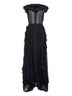 Black georgette long dress with lace inserts