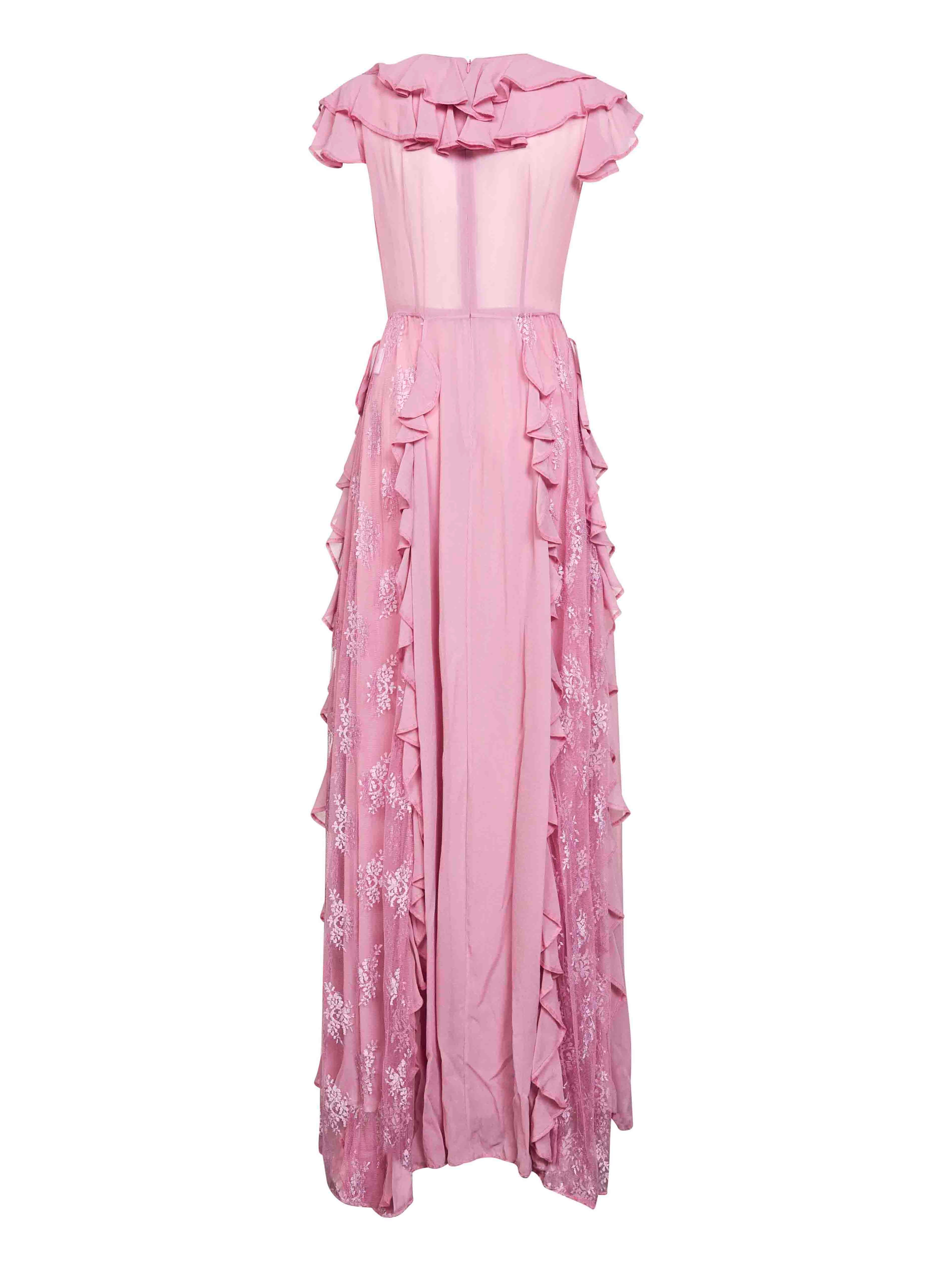 Pink georgette long dress with lace inserts – Daniello.com