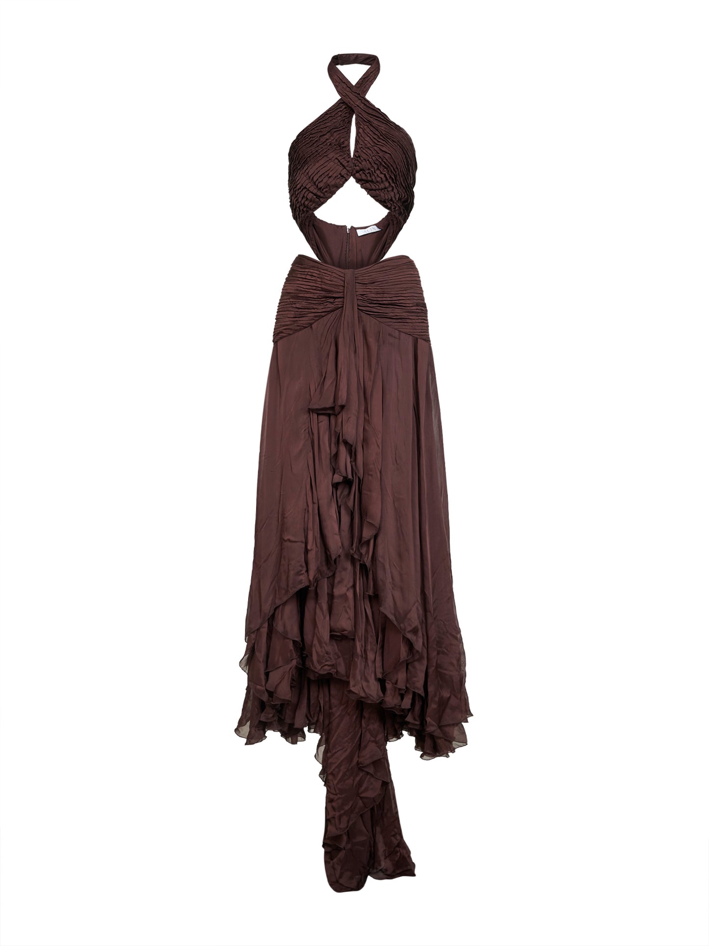 Chocolate chiffon long cut-out dress