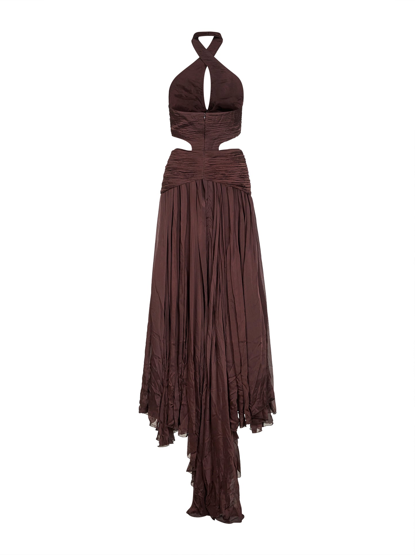 Chocolate chiffon long cut-out dress