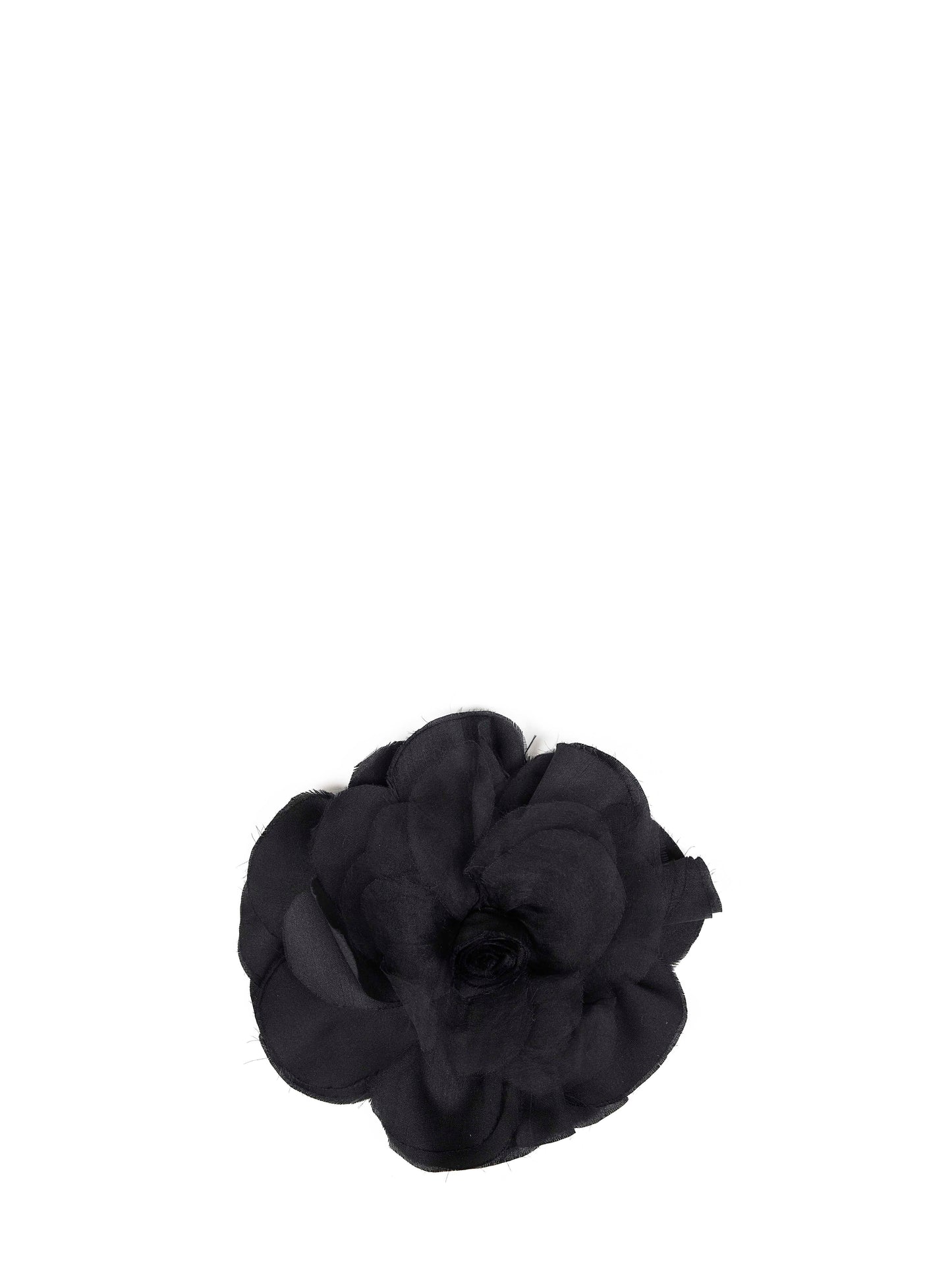 Black viscose and taffeta and organza flower brooch
