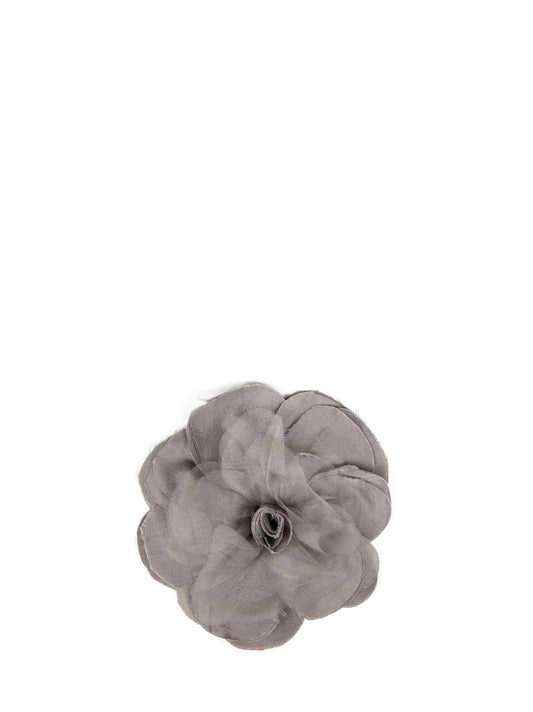 Spilla a fiore in viscosa e taffetà e organza grigia