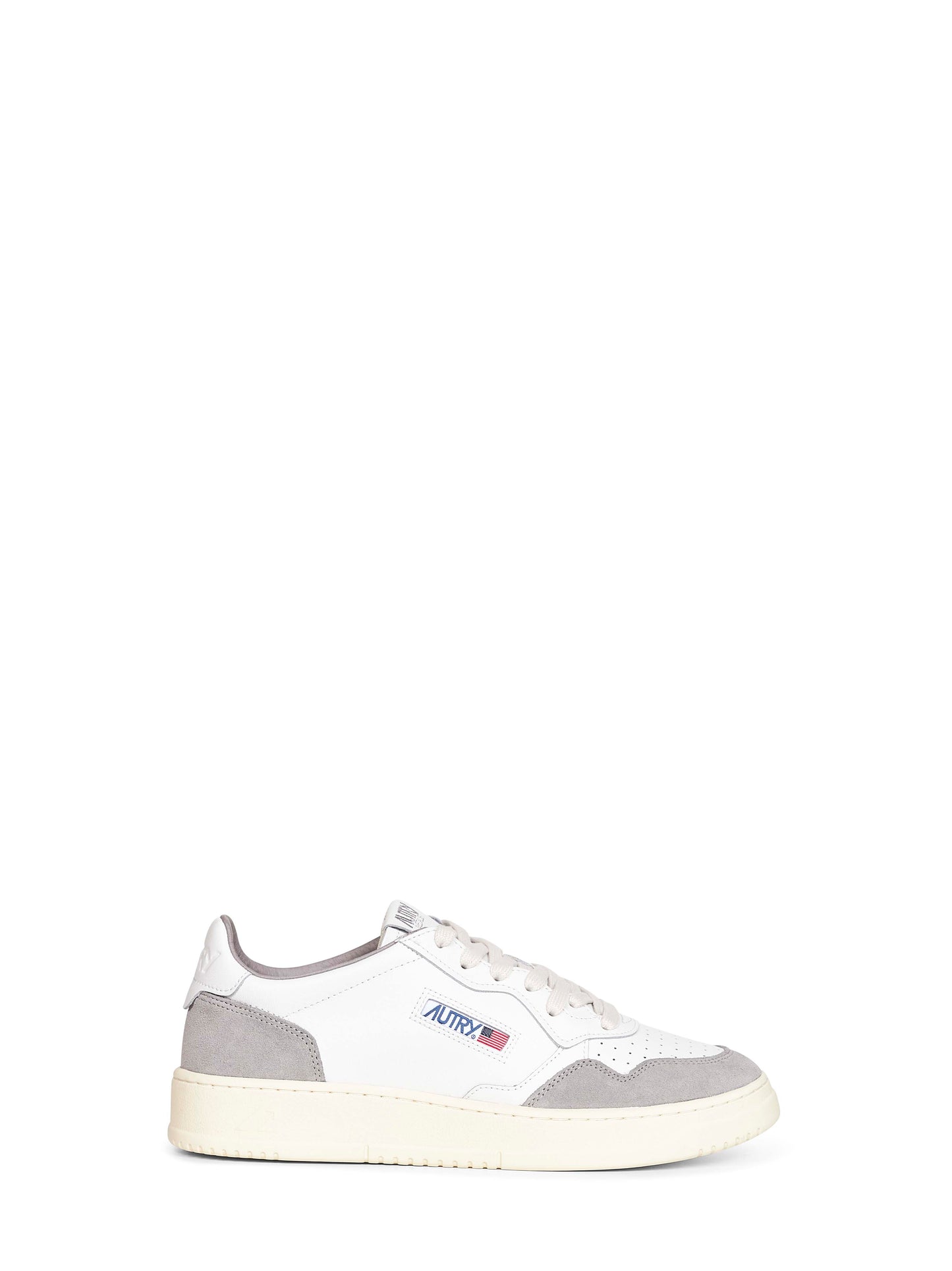 White leather and grey suede Medalist Low sneakers