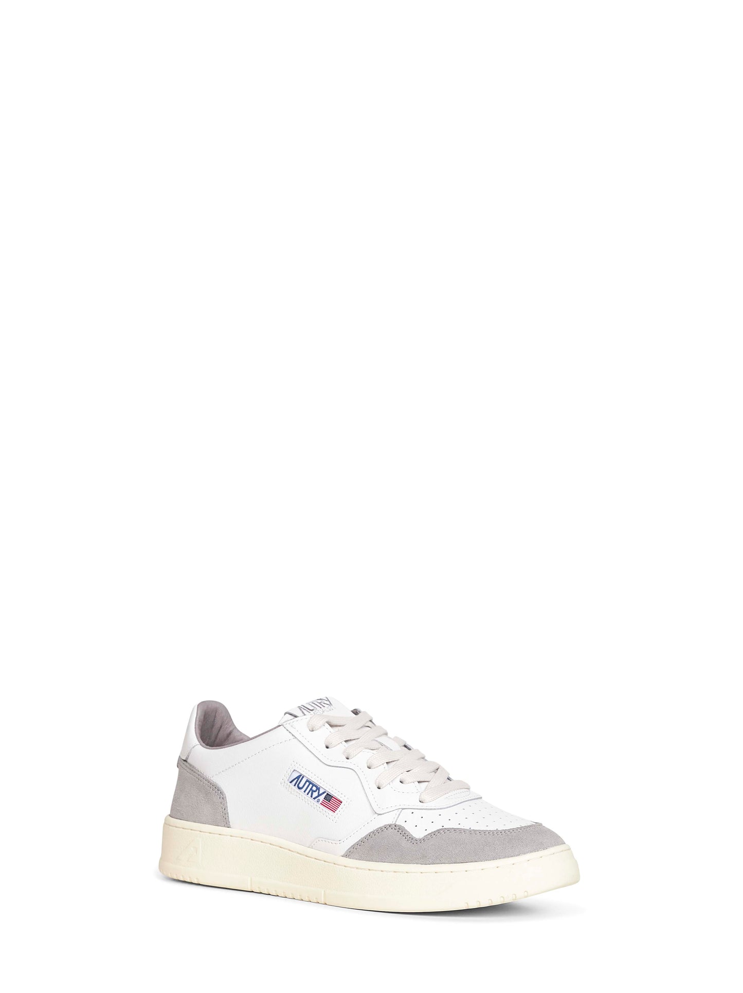 White leather and grey suede Medalist Low sneakers