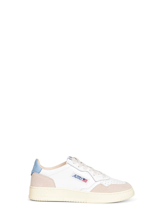 White leather and beige suede Medalist Low sneakers