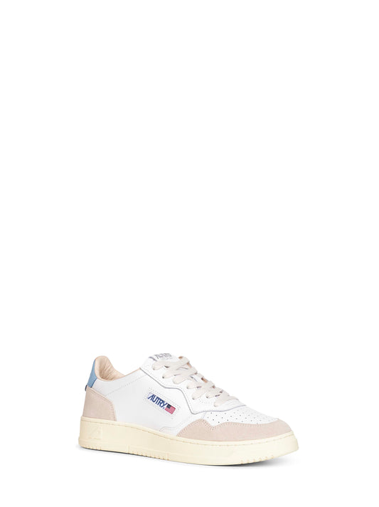 White leather and beige suede Medalist Low sneakers