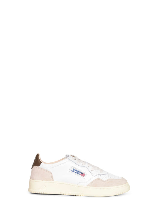 White leather and beige suede Medalist Low sneakers
