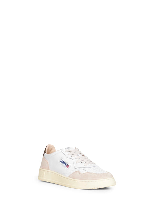 White leather and beige suede Medalist Low sneakers
