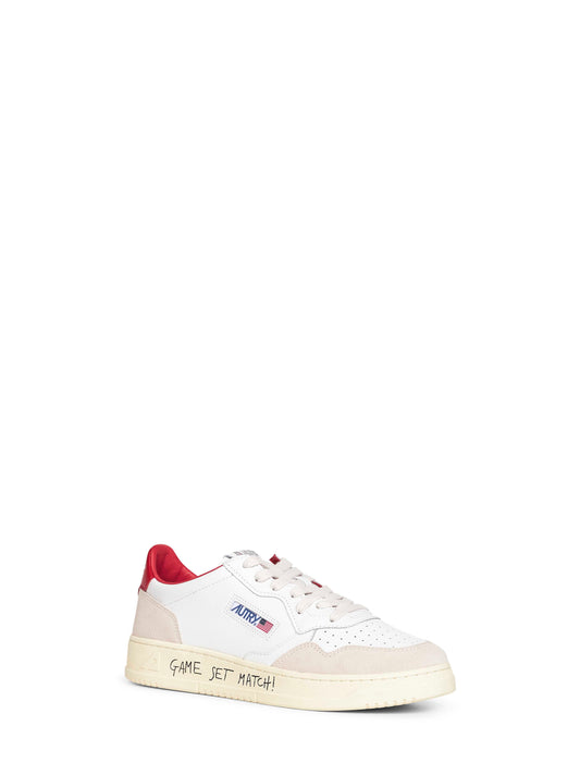 White leather and beige suede Medalist Low sneakers