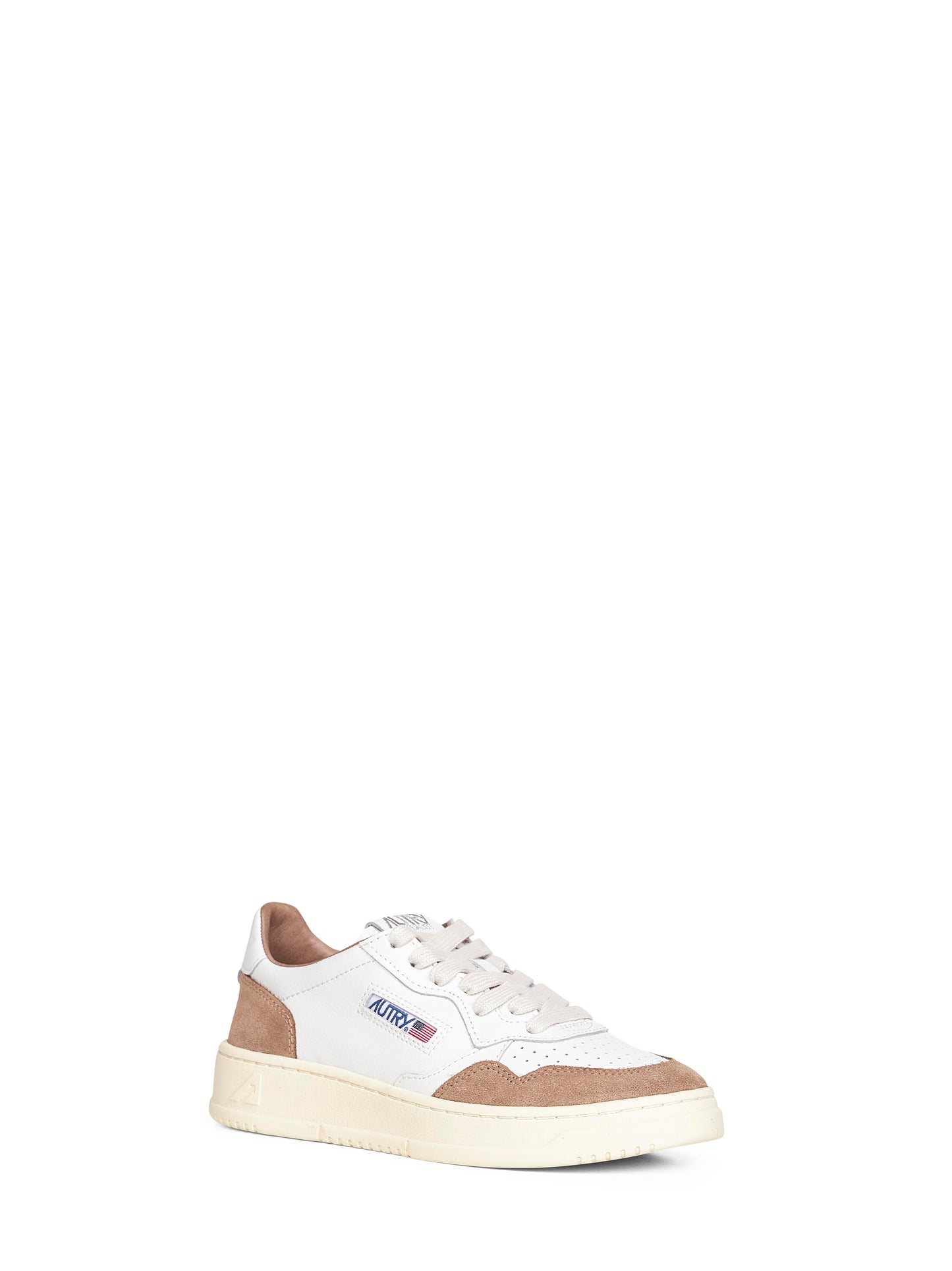 White leather and brown suede Medalist Low sneakers