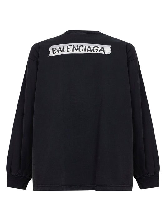 T-Shirt a maniche lunghe Masking Tape Vestibilità Ampia nera