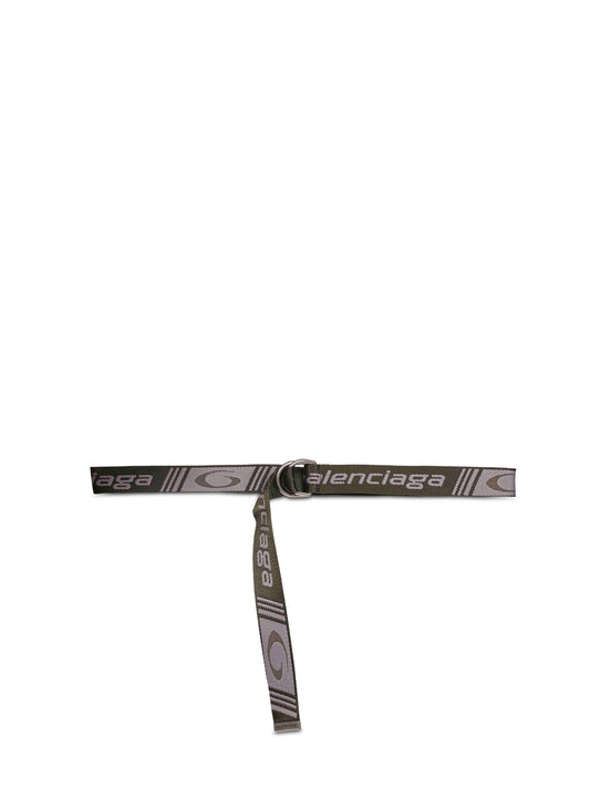 Cintura D Ring in tela jacquard kaki e grigia